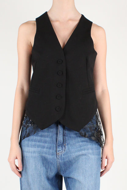 Gilet con Pizzo e Paillettes Ricamate