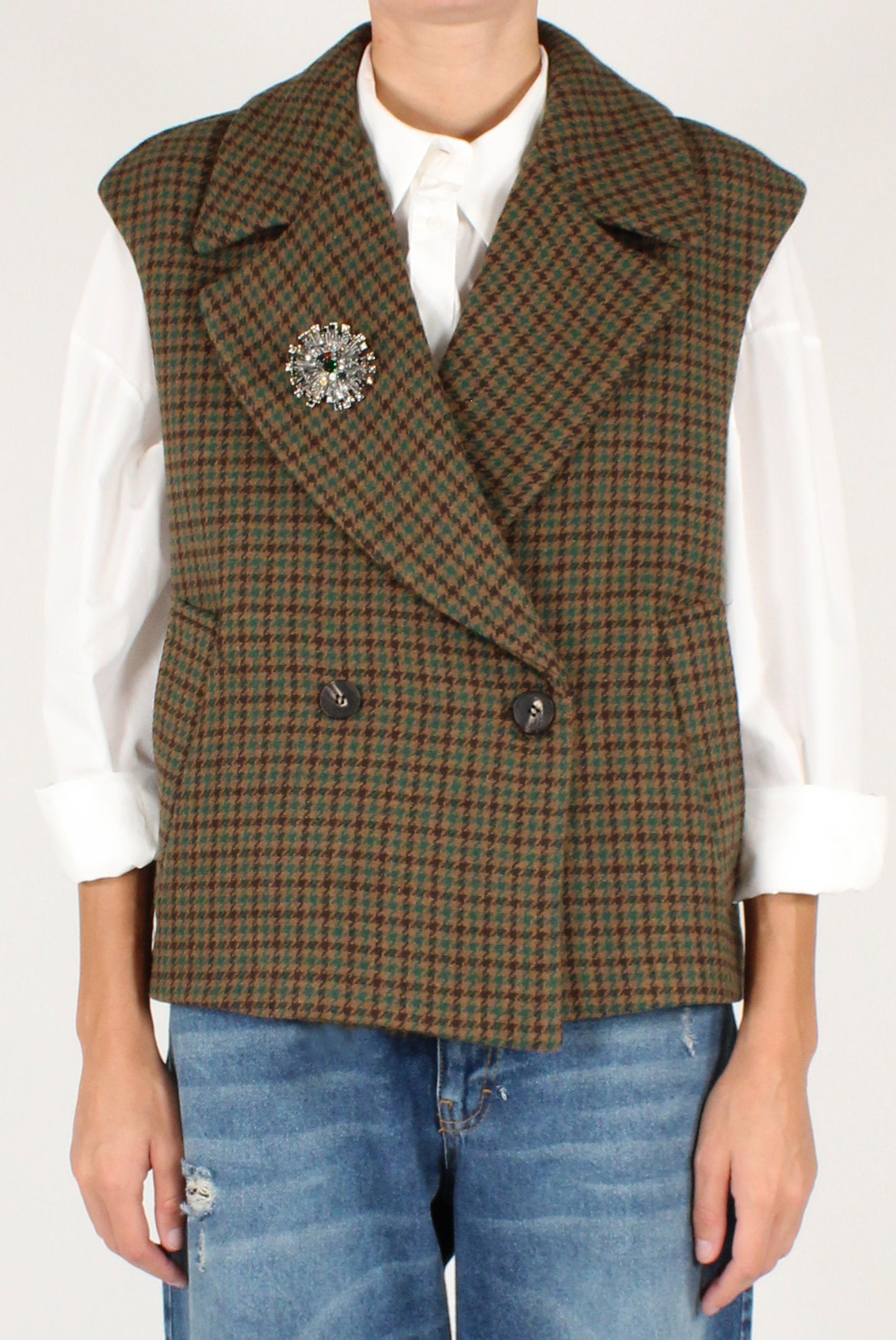 Gilet Doppiopetto Pied de Poule con Spilla