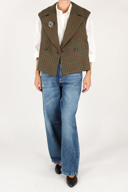 Gilet Doppiopetto Pied de Poule con Spilla