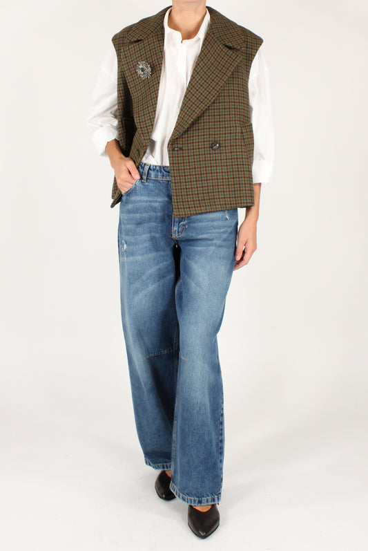 Gilet Doppiopetto Pied de Poule con Spilla