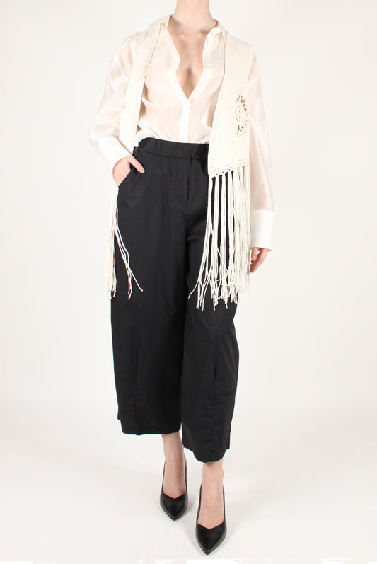 Gilet in Eco Suede con Frange e Inserti Crochet