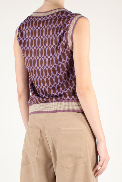 Gilet Stampa Fantasia Geometrica Bordeaux