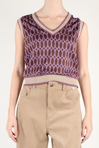 Gilet Stampa Fantasia Geometrica Bordeaux