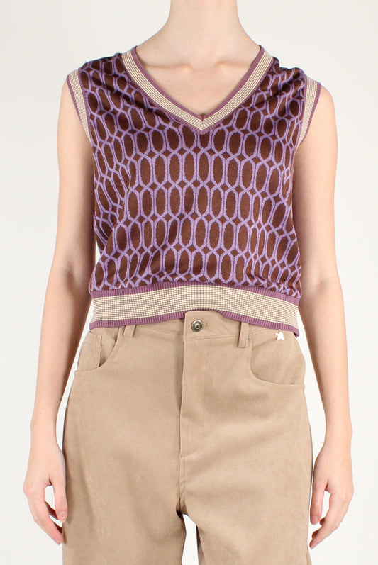 Gilet Stampa Fantasia Geometrica Bordeaux