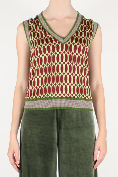 Gilet Stampa Fantasia Geometrica Bordeaux
