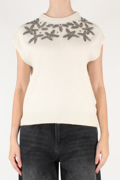 Gilet Ricami Floreali con Perline