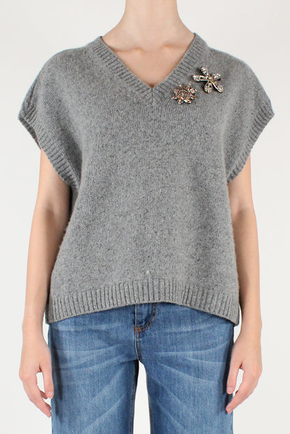 Gilet Misto Lana con Spille