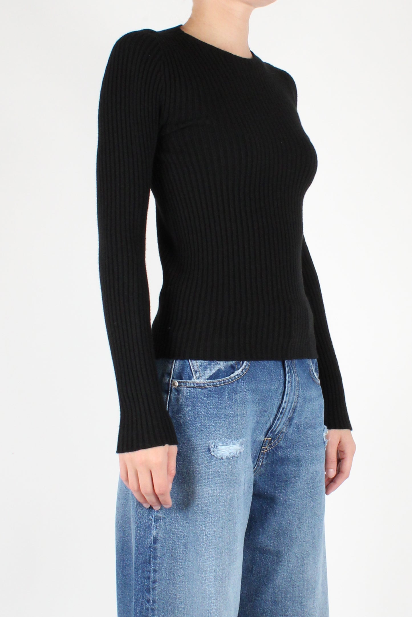 Ribbed Viscose Blend Crew Neck Sweater