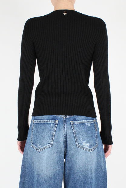 Ribbed Viscose Blend Crew Neck Sweater