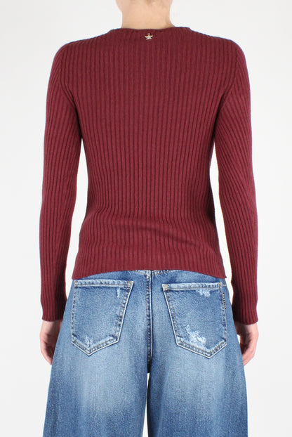 Ribbed Viscose Blend Crew Neck Sweater