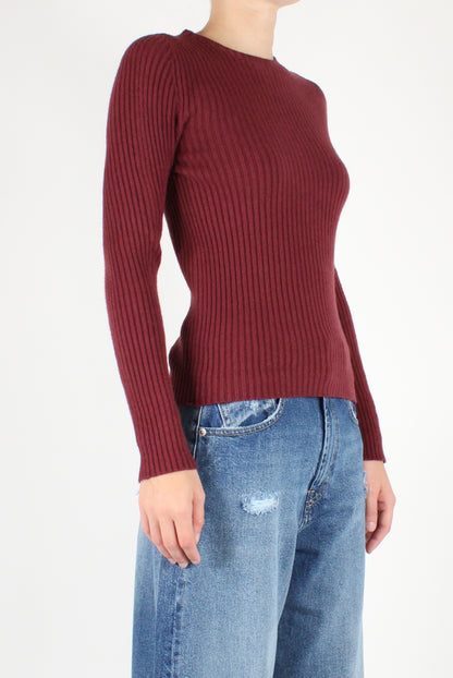 Ribbed Viscose Blend Crew Neck Sweater