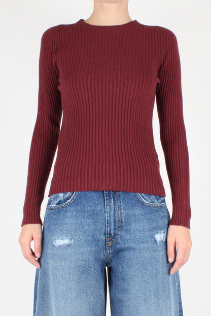 Ribbed Viscose Blend Crew Neck Sweater