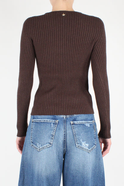 Ribbed Viscose Blend Crew Neck Sweater