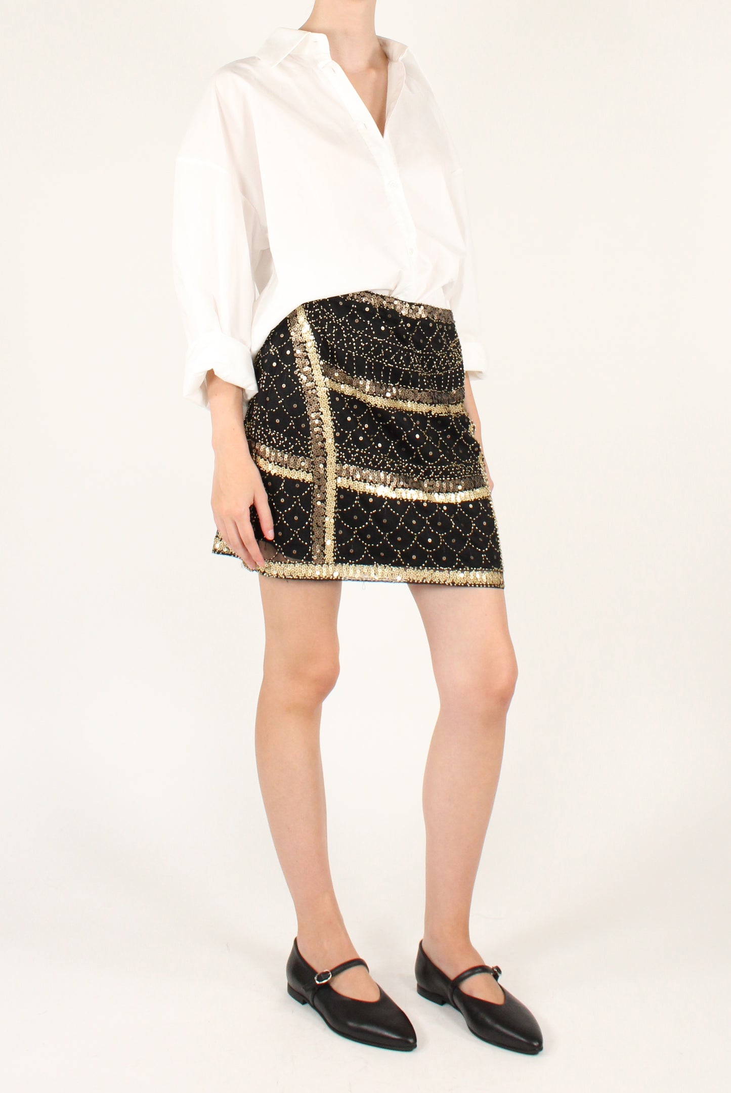 Minigonna Ricamata con Perline e Paillettes