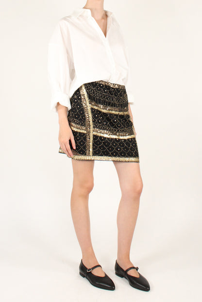 Minigonna Ricamata con Perline e Paillettes
