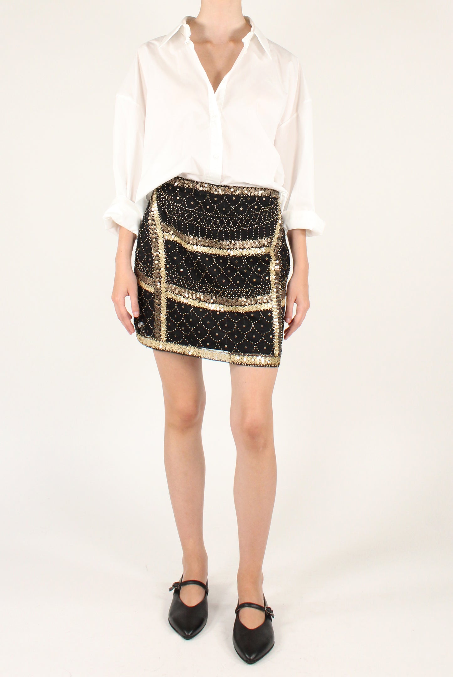 Minigonna Ricamata con Perline e Paillettes