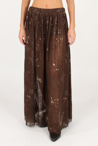 Gonna Lunga Ricami Floreali e Paillettes