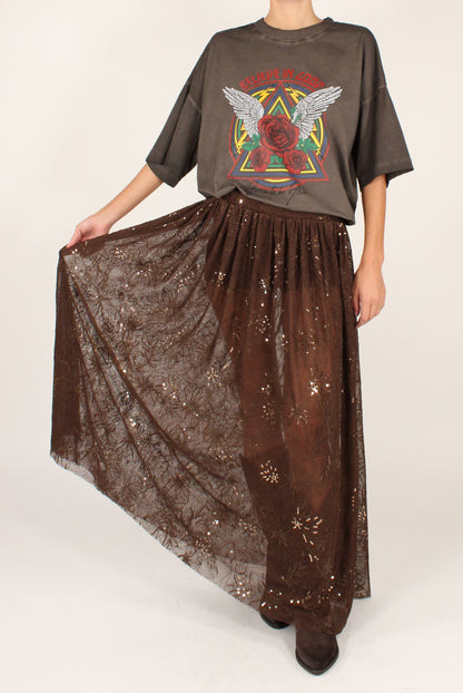 Gonna Lunga Ricami Floreali e Paillettes