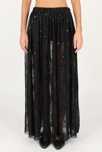 Gonna Lunga Ricami Floreali e Paillettes