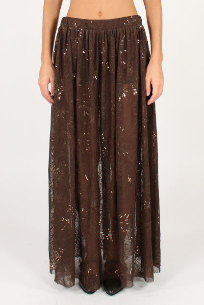 Gonna Lunga Ricami Floreali e Paillettes