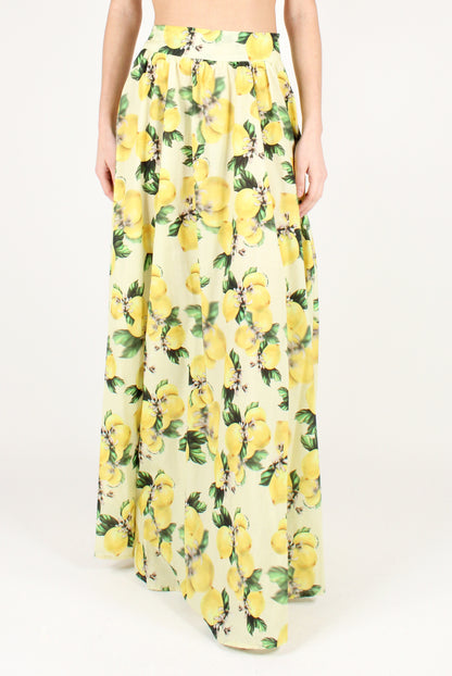 Long Flared Skirt with Lemon Print