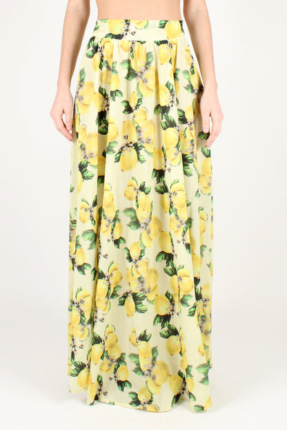 Long Flared Skirt with Lemon Print