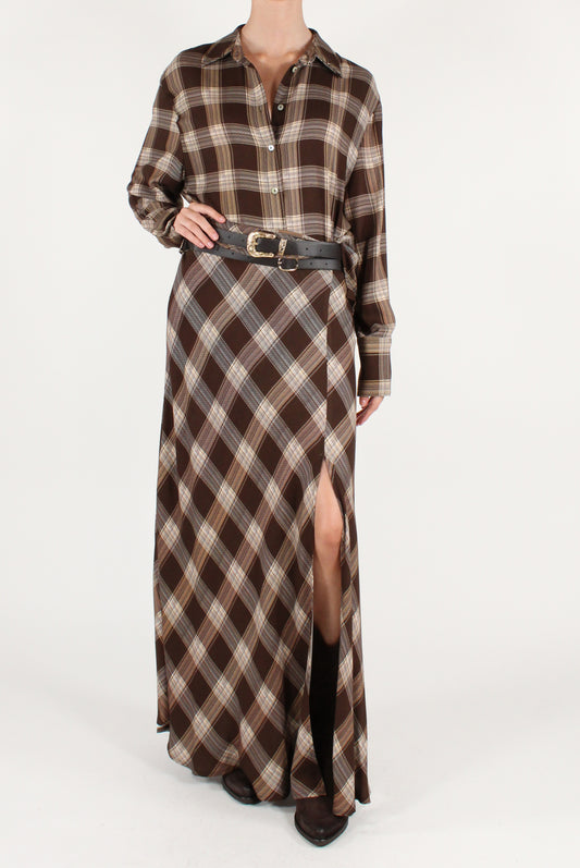 Gonna Lunga in Tartan con Doppia Cintura