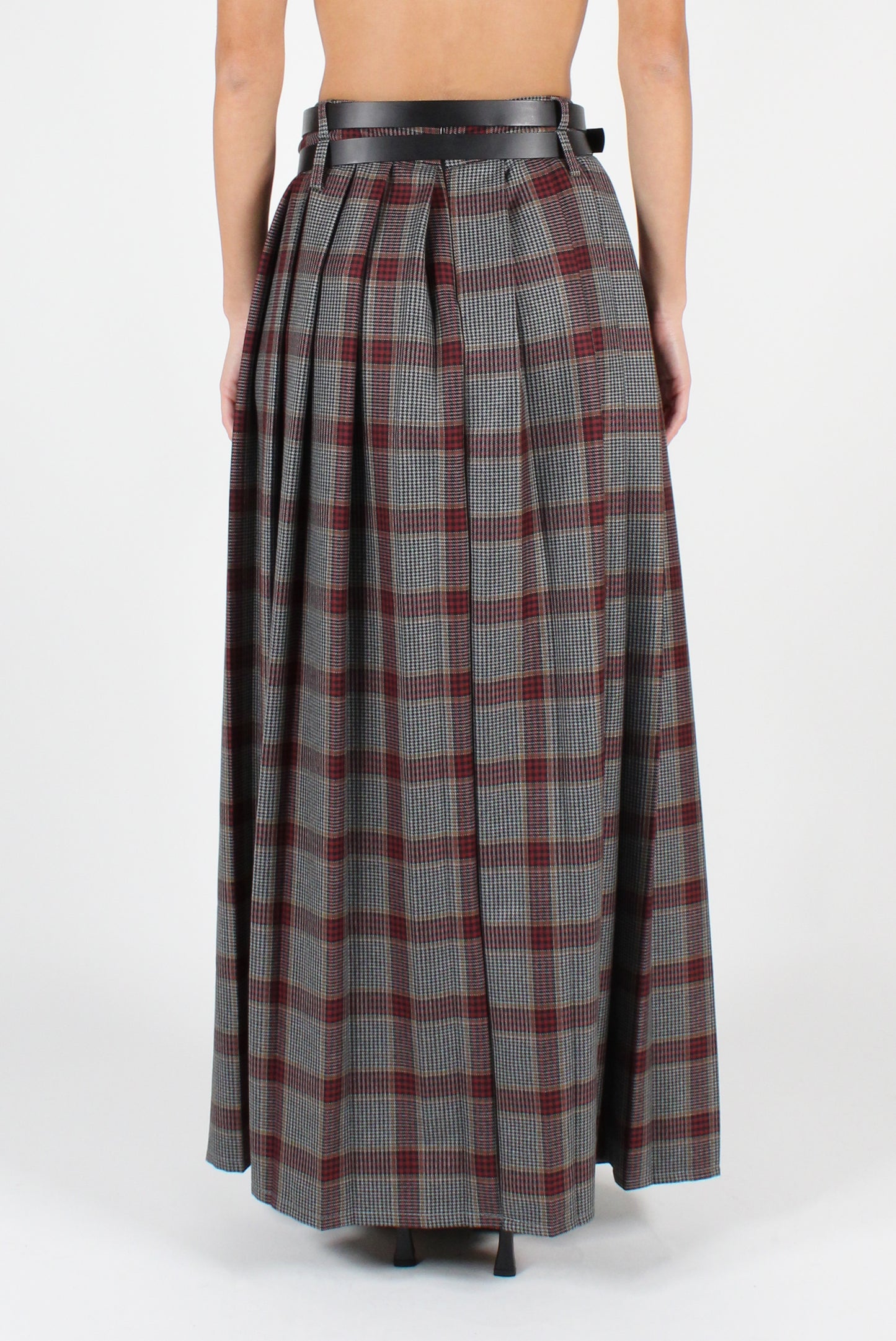 Long Pleated Tartan Skirt