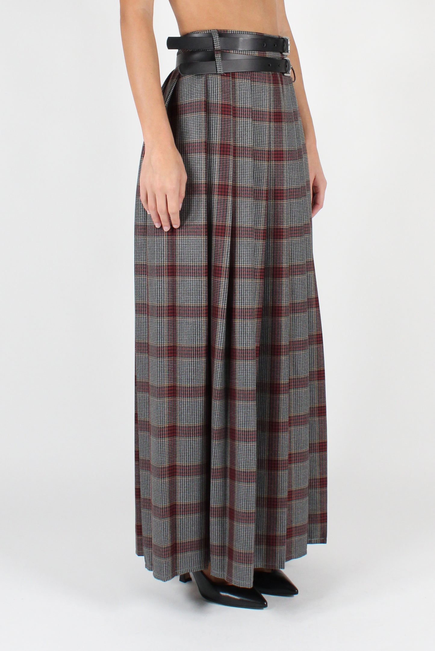 Long Pleated Tartan Skirt