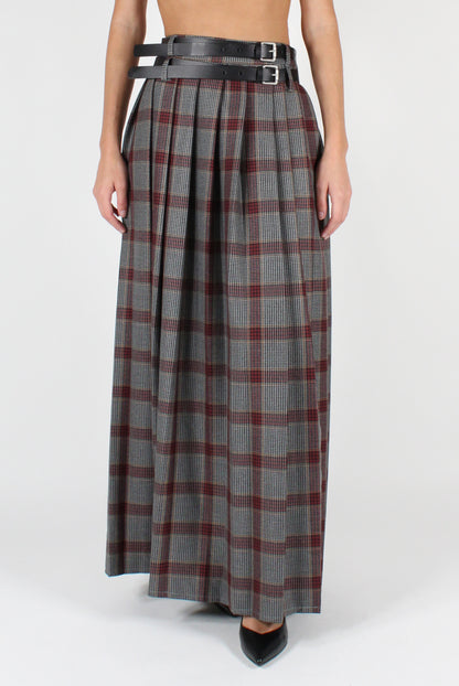 Long Pleated Tartan Skirt