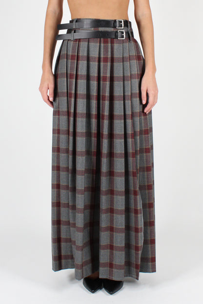 Long Pleated Tartan Skirt