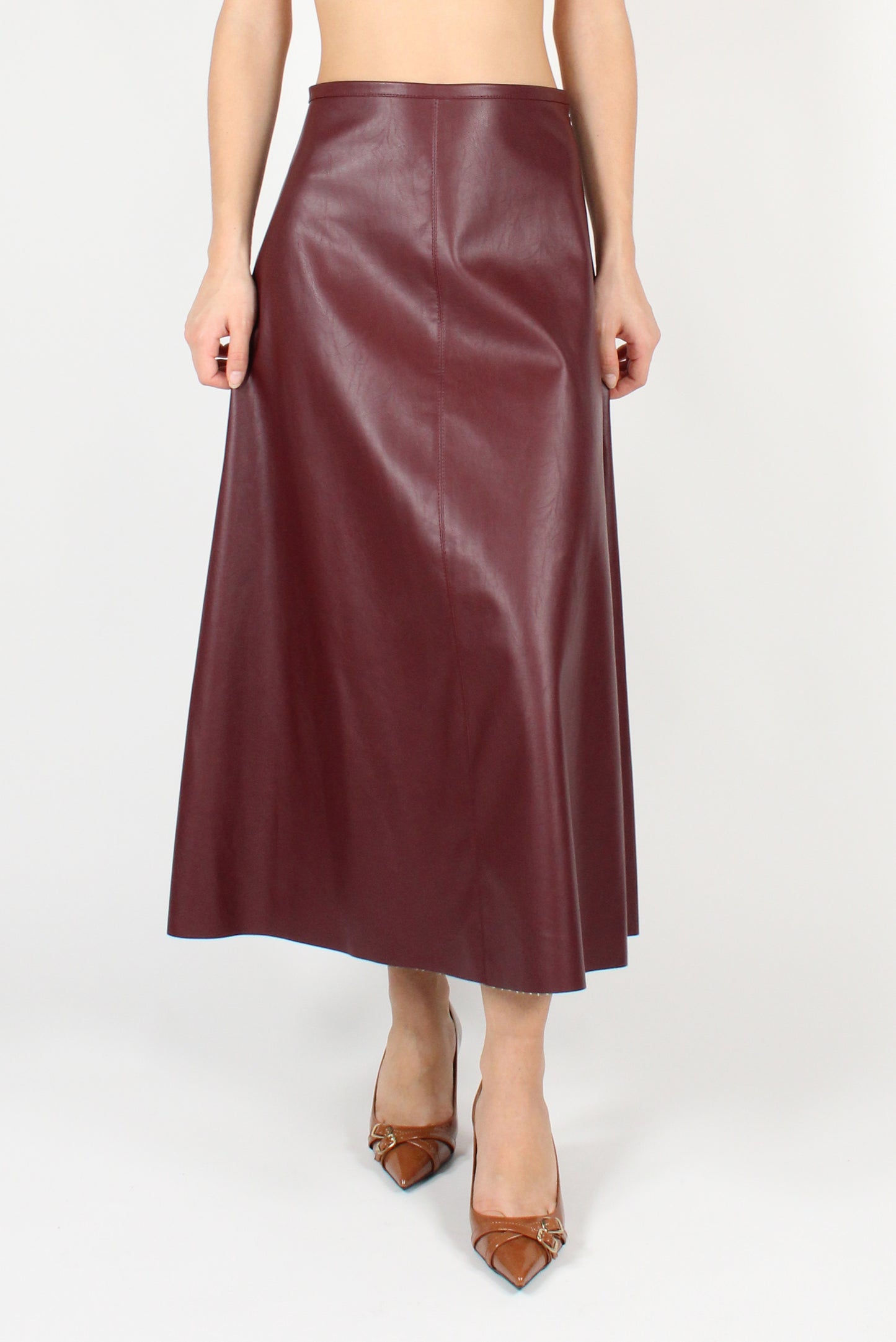 Smooth Faux Leather Midi Skirt 