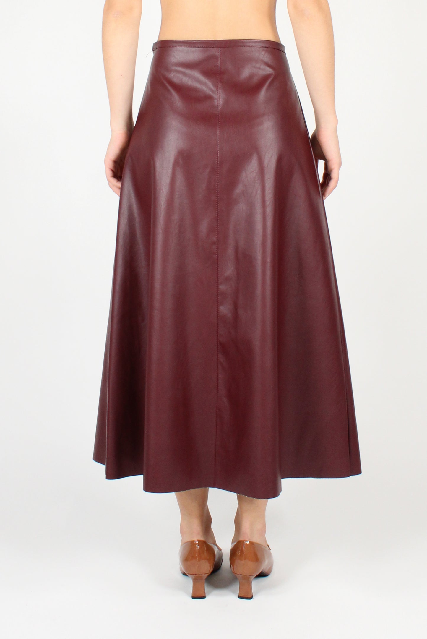 Smooth Faux Leather Midi Skirt 