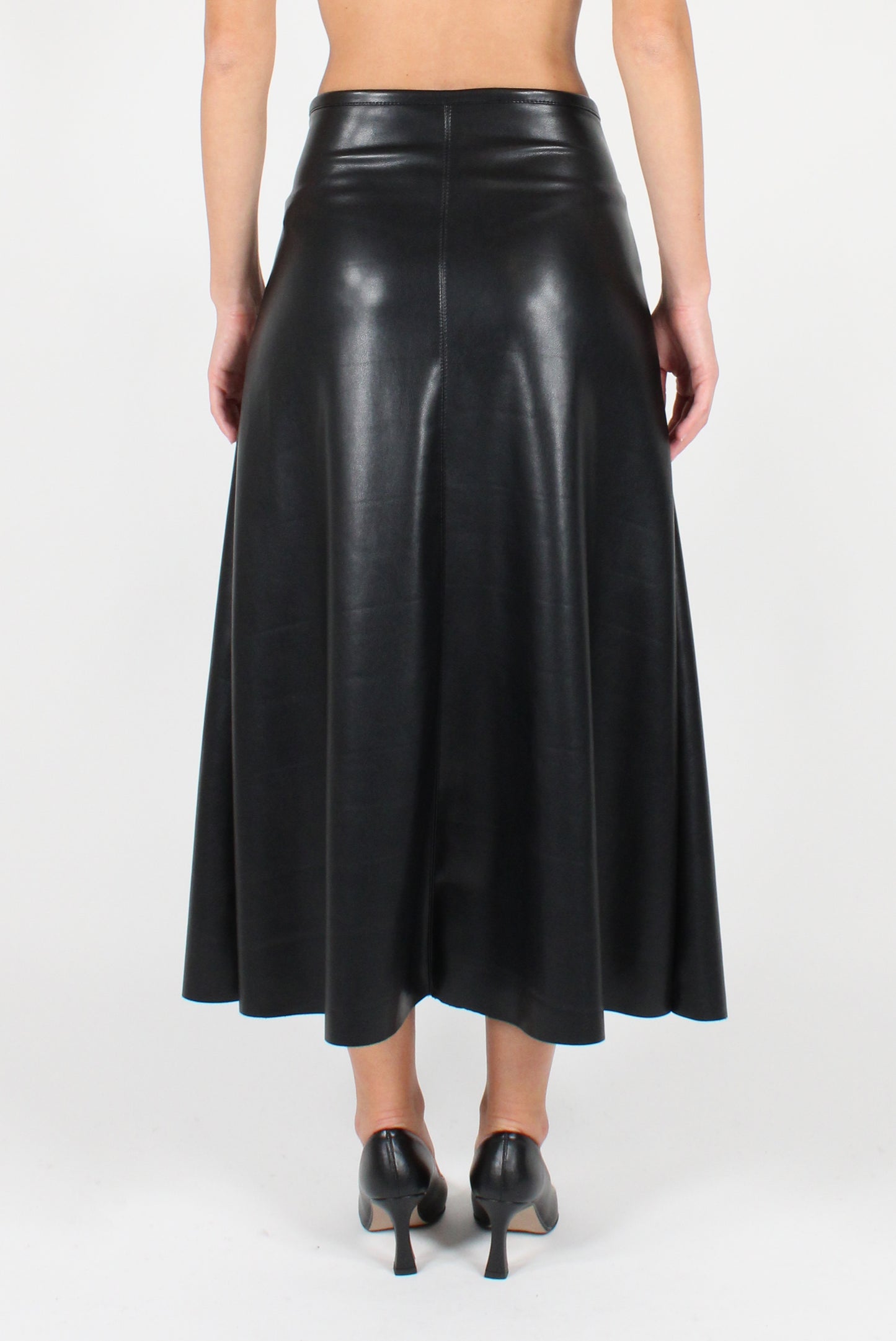 Smooth Soft Faux Leather Midi Skirt