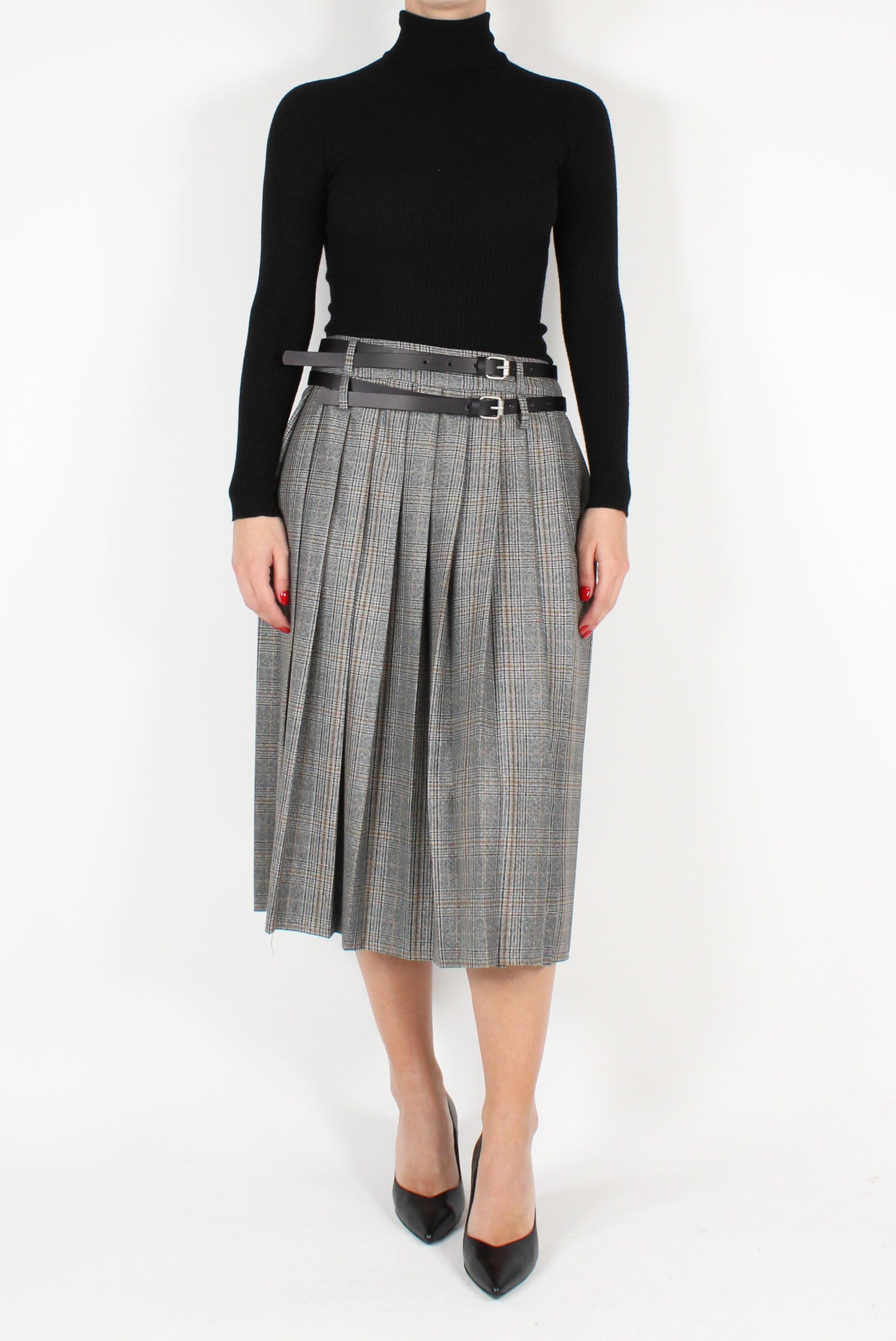 Tartan Pleated Midi Skirt