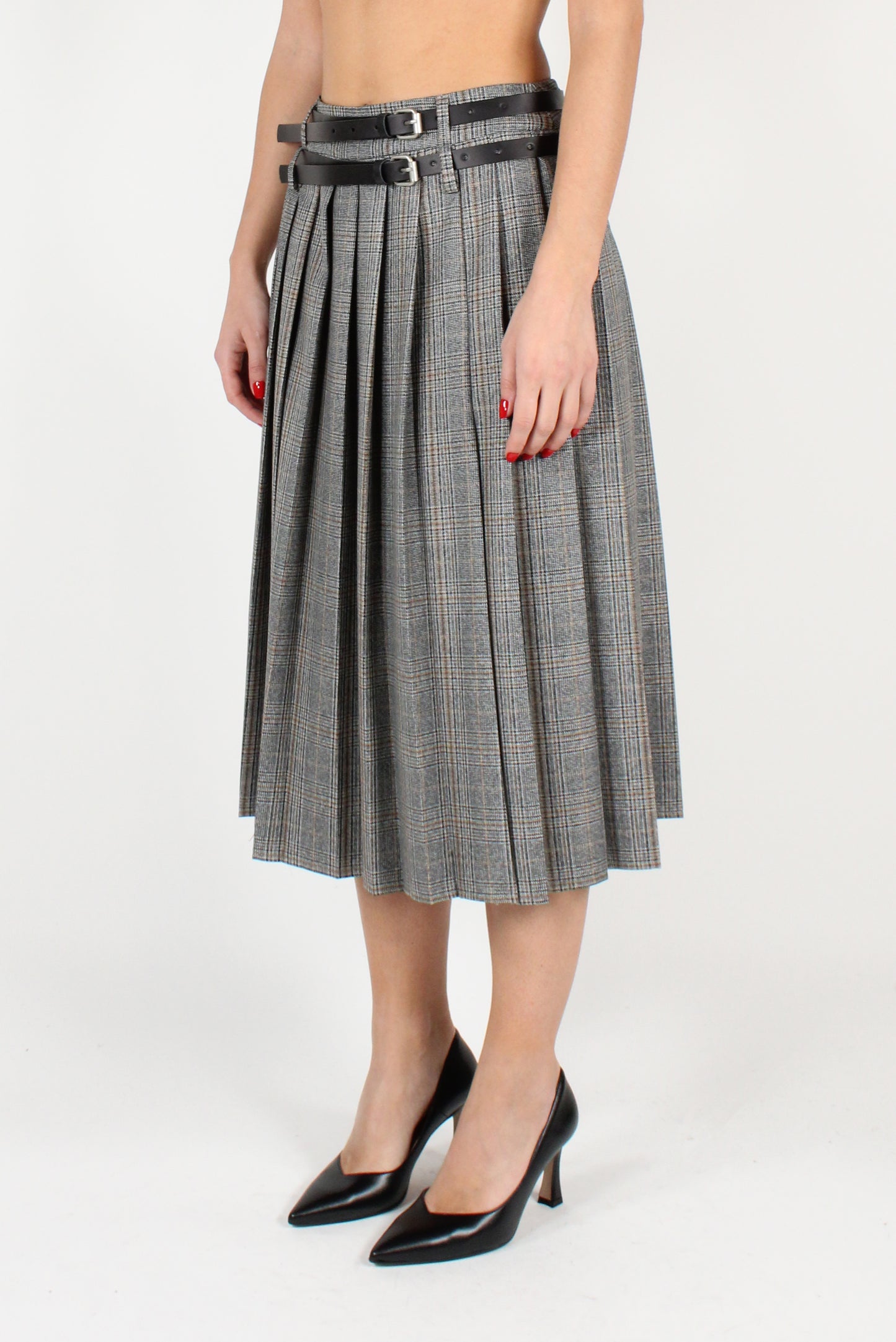 Tartan Pleated Midi Skirt