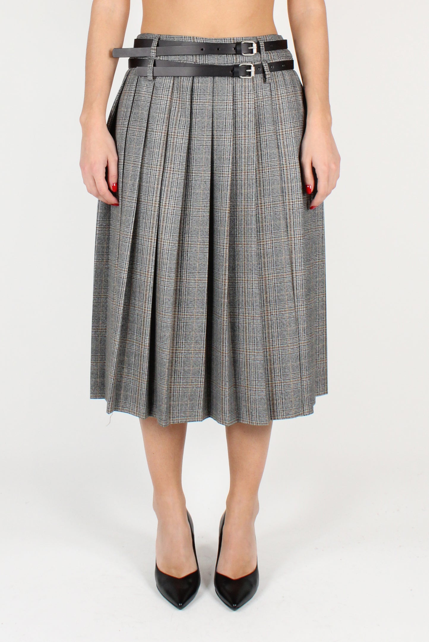 Tartan Pleated Midi Skirt