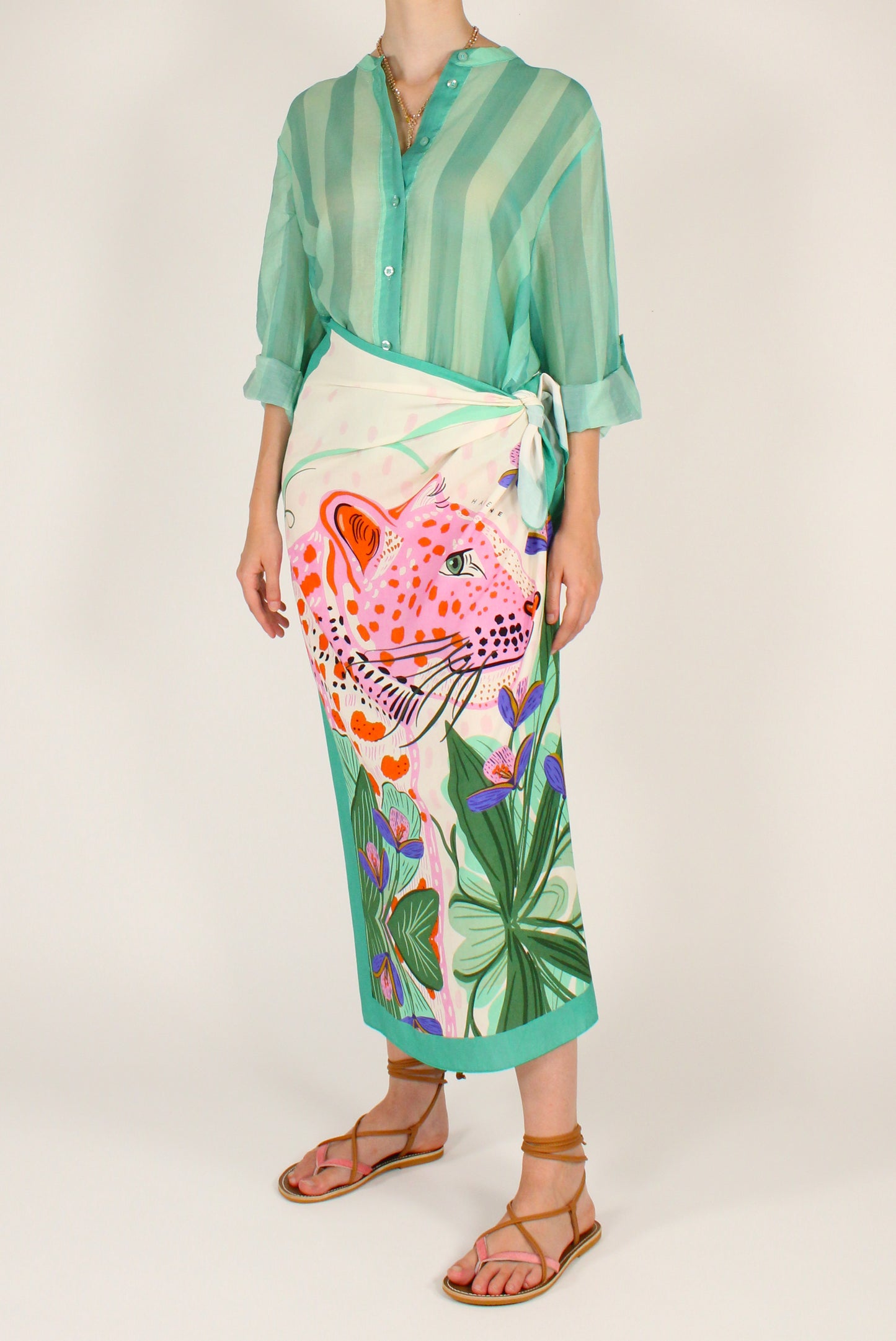 Camicia a Righe Stampa Verde Acqua