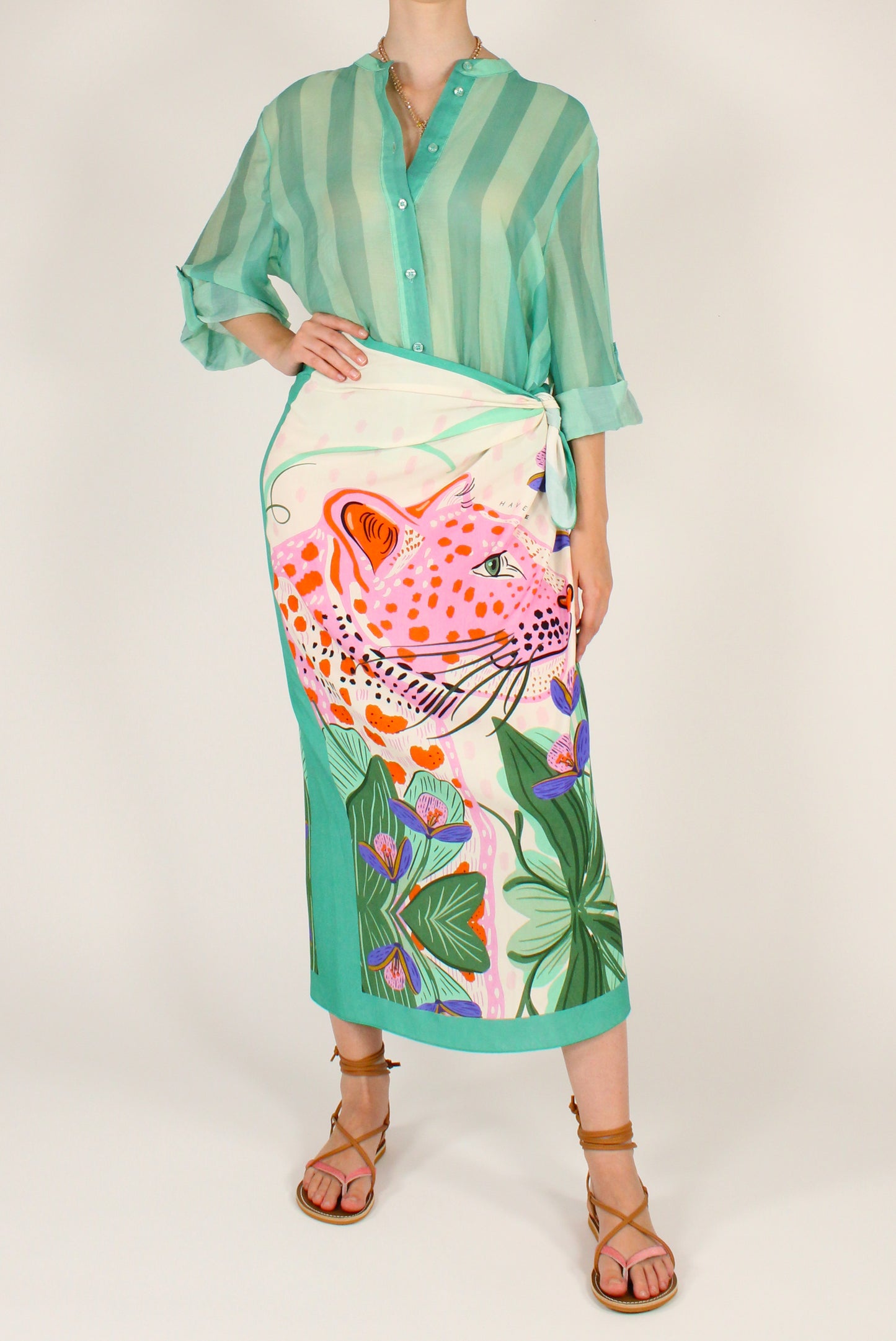 Camicia a Righe Stampa Verde Acqua