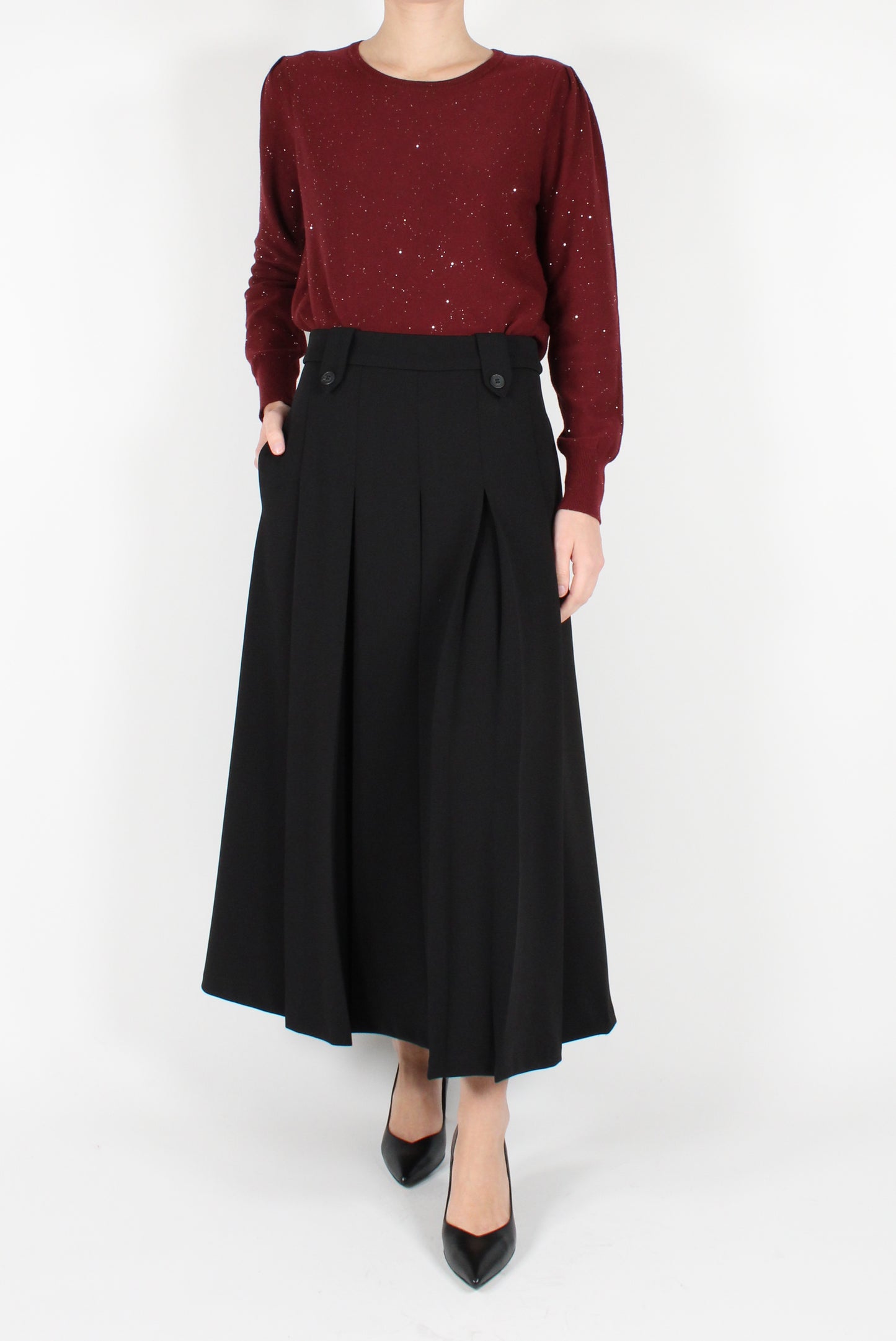 Solid Color Pleated Long Skirt