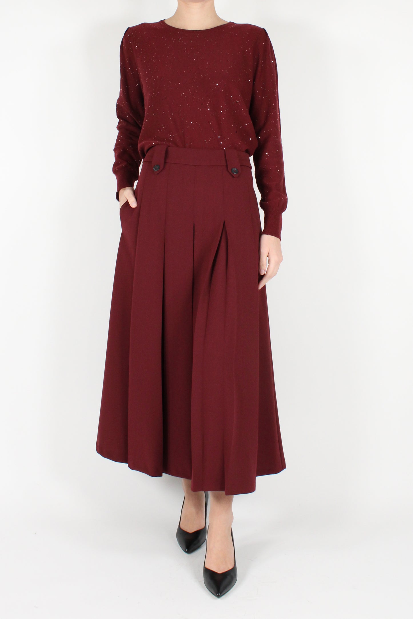 Solid Color Pleated Long Skirt