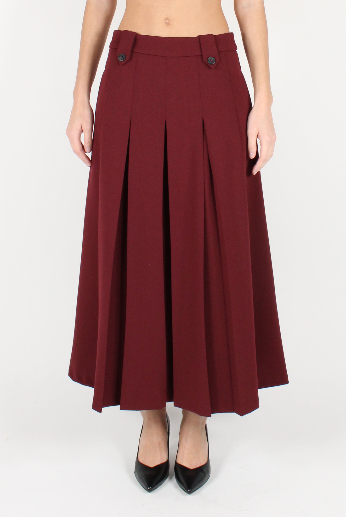 Solid Color Pleated Long Skirt