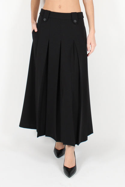 Solid Color Pleated Long Skirt