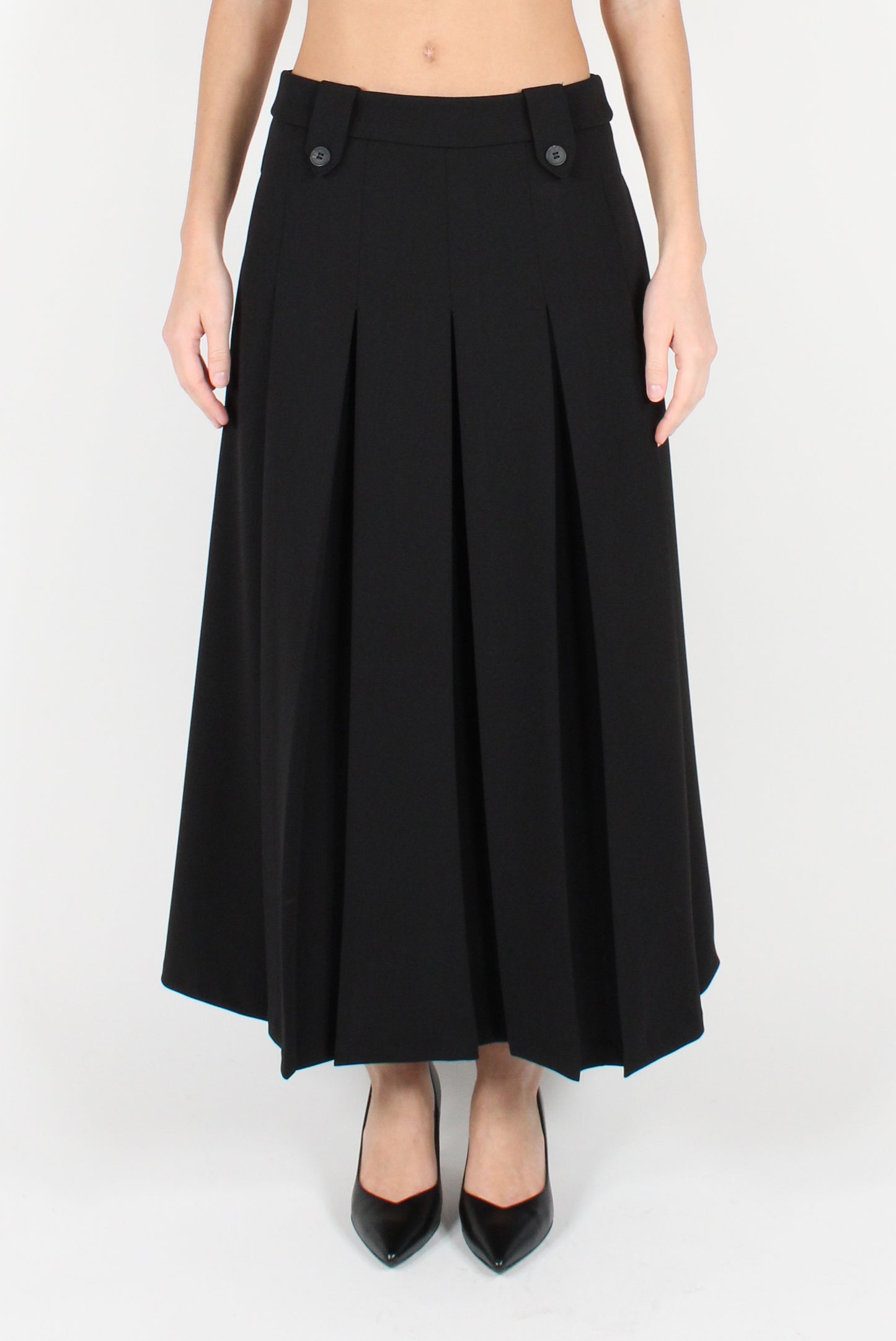 Solid Color Pleated Long Skirt