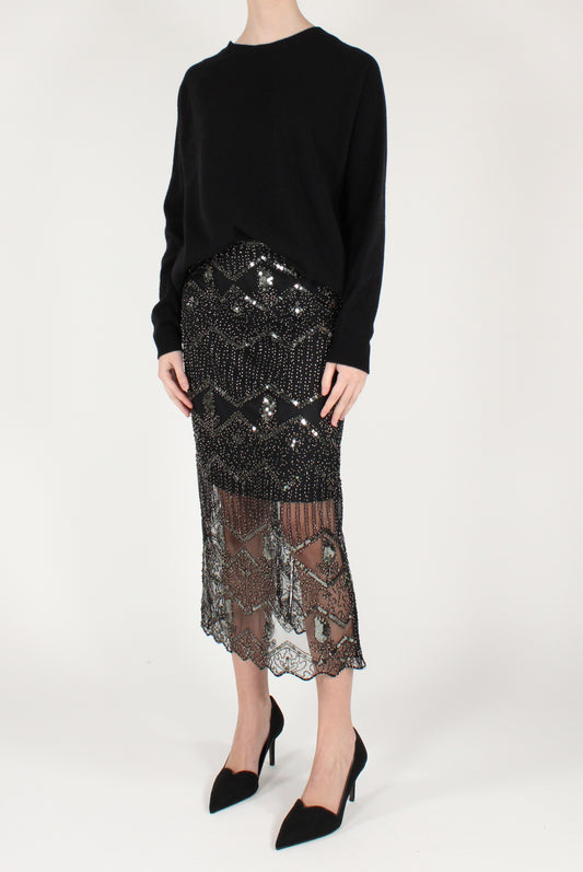 Gonna Midi Ricami su Tulle con Paillettes