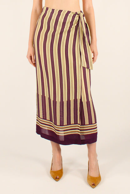 Striped Pareo-Effect Midi Skirt