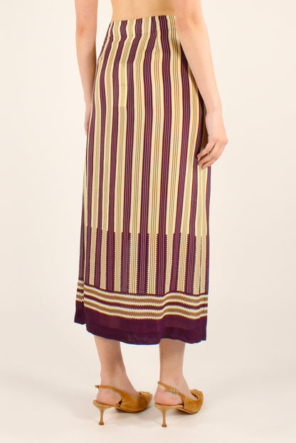 Striped Pareo-Effect Midi Skirt