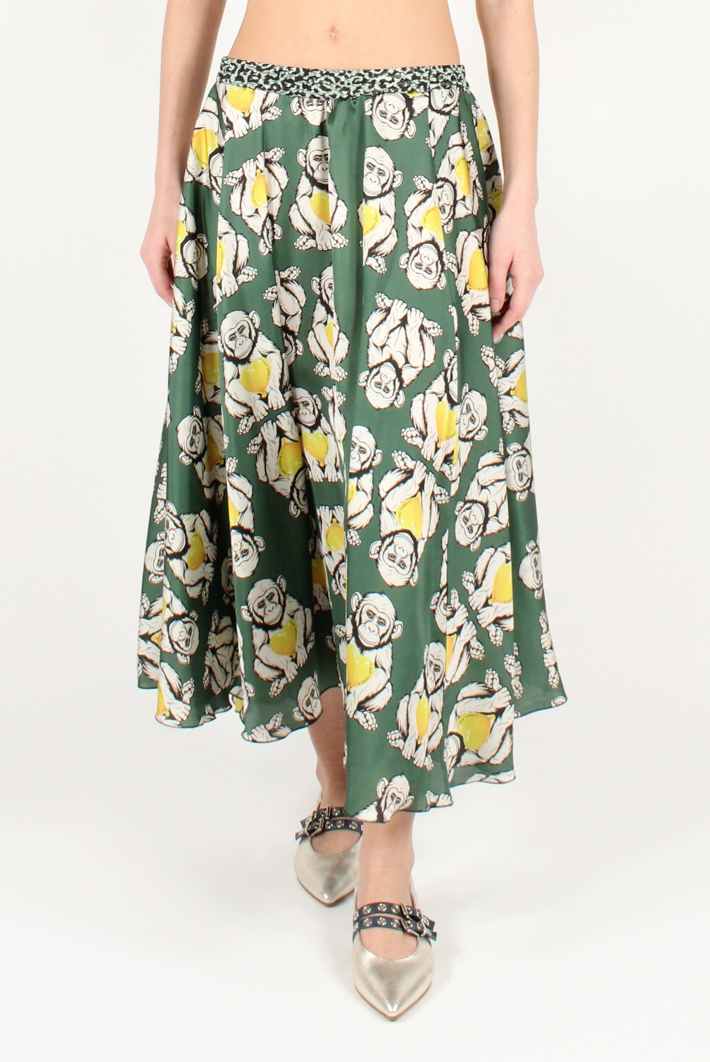 Monkey Print Midi Circle Skirt