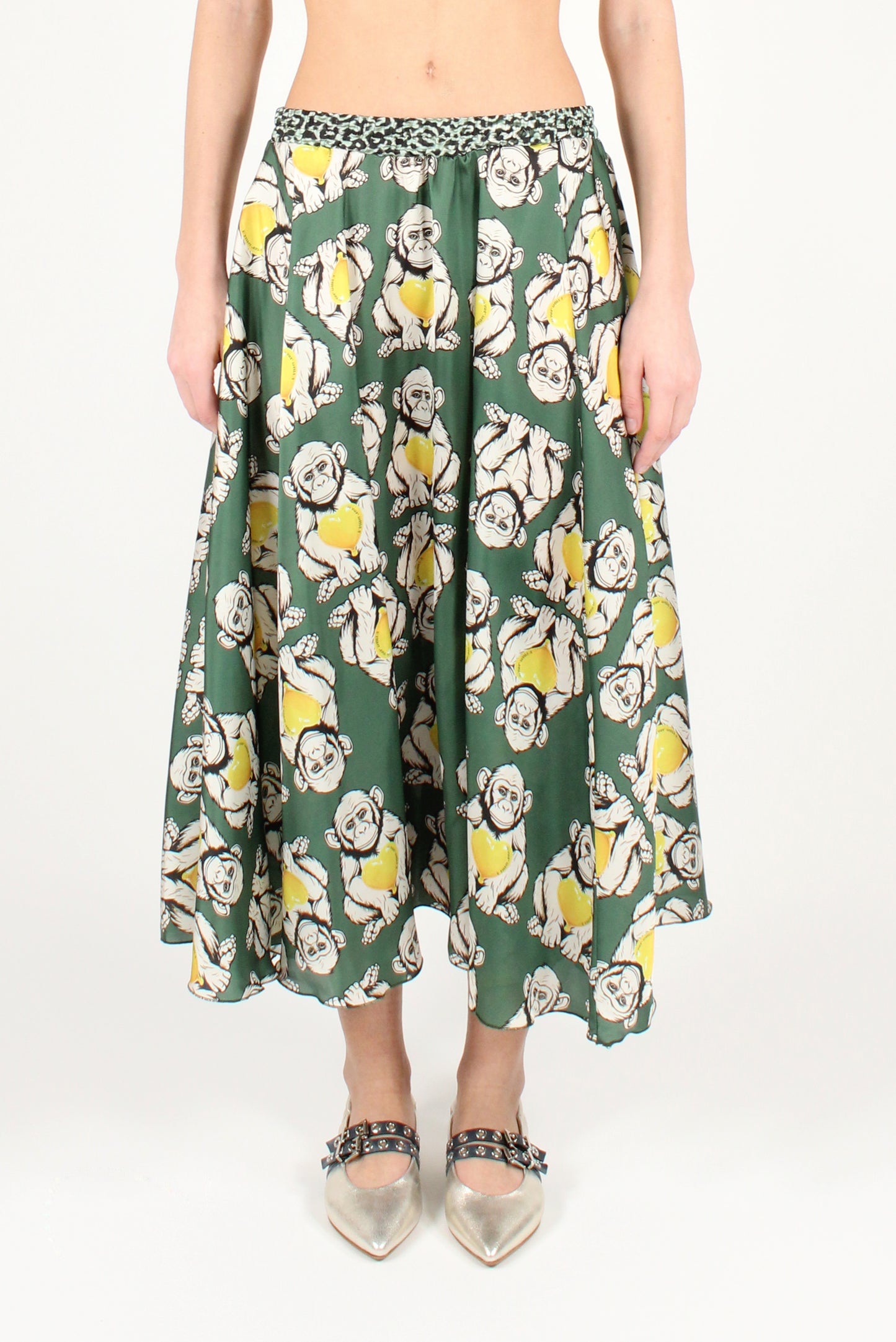 Monkey Print Midi Circle Skirt