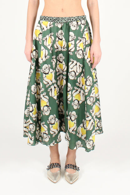 Monkey Print Midi Circle Skirt